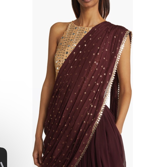 Sani Tara Dhoti Dress Burgundy and gold - Picture 3 of 8